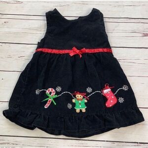 Sweet Vintage Black Corduroy Christmas Dress Size 12 Months